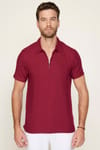 Erkek Fermuarlı Polo Yaka Slim Fit Pamuklu Bordo Tişört