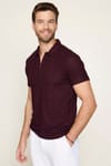 Erkek Fermuarlı Polo Yaka Slim Fit Pamuklu Mürdüm Tişört