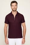 Erkek Fermuarlı Polo Yaka Slim Fit Pamuklu Mürdüm Tişört