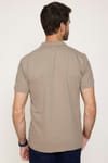 Erkek Polo Yaka Slim Fit Düz Pamuk Pike Bej Tişört