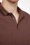 Erkek Spor Polo Yaka Slim Fit Pamuk Gizli Düğme  Tişört