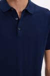 Erkek Slim Fit Dar Kesim Pamuklu Örme Triko Lacivert Polo Yaka Tişört