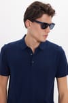 Erkek Slim Fit Dar Kesim Pamuklu Örme Triko Lacivert Polo Yaka Tişört