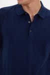 Erkek Slim Fit Dar Kesim Pamuklu Örme Triko Lacivert Polo Yaka Tişört