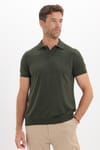 Erkek Slim Fit Dar Kesim Pamuklu Örme Triko Haki Polo Yaka Tişört
