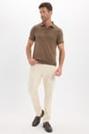 Erkek Slim Fit Dar Kesim Pamuklu Örme Triko Vizon Polo Yaka Tişört