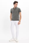 Erkek Slim Fit Dar Kesim Pamuklu Örme Triko Gri Polo Yaka Tişört