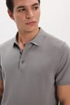 Erkek Slim Fit Dar Kesim Pamuklu Örme Triko Gri Polo Yaka Tişört