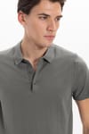 Erkek Slim Fit Dar Kesim Pamuklu Örme Triko Gri Polo Yaka Tişört