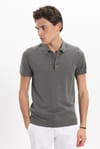 Erkek Slim Fit Dar Kesim Pamuklu Örme Triko Gri Polo Yaka Tişört