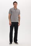 Erkek Slim Fit Dar Kesim Pamuklu Örme Triko Gri Polo Yaka Tişört
