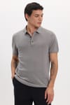 Erkek Slim Fit Dar Kesim Pamuklu Örme Triko Gri Polo Yaka Tişört