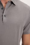 Erkek Slim Fit Dar Kesim Pamuklu Örme Triko Gri Polo Yaka Tişört