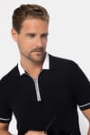 Erkek Slim Fit Dar Kesim %100 Pamuk Düz Pike Fermuarlı Siyah Polo Yaka Tişört