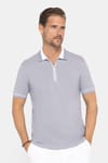 Erkek Slim Fit Dar Kesim %100 Pamuk Düz Pike Fermuarlı Gri Polo Yaka Tişört