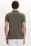 Erkek Slim Fit Dar Kesim %100 Pamuk Düz Pike Fermuarlı Haki Polo Yaka Tişört