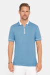 Erkek Slim Fit Dar Kesim %100 Pamuk Düz Pike Fermuarlı Mavi Polo Yaka Tişört