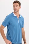 Erkek Slim Fit Dar Kesim %100 Pamuk Düz Pike Fermuarlı Mavi Polo Yaka Tişört