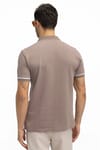 Erkek Slim Fit Dar Kesim %100 Pamuk Düz Pike Fermuarlı Kahverengi Polo Yaka Tişört