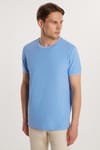 Erkek Slim Fit Dar Kesim %100 Pamuk Düz Pike Mavi Bisiklet Yaka Tişört