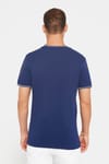 Erkek Slim Fit Dar Kesim %100 Pamuk Düz Pike Lacivert Bisiklet Yaka Tişört
