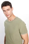 Erkek Slim Fit Dar Kesim %100 Pamuk Düz Pike Haki Bisiklet Yaka Tişört