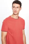 Erkek Slim Fit Dar Kesim %100 Pamuk Düz Pike Kiremit Bisiklet Yaka Tişört