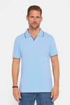 Erkek Slim Fit Dar Kesim %100 Pamuk Düz Pike Düğmesiz Mavi Polo Yaka Tişört