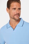 Erkek Slim Fit Dar Kesim %100 Pamuk Düz Pike Düğmesiz Mavi Polo Yaka Tişört