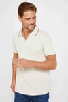 Erkek Polo V Yaka Slim Fit Düğmesiz Pamuk Vizon Pike Tişört
