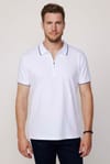 Erkek Polo Yaka Slim Fit Pamuk Fermuarlı Pike Beyaz Tişört