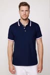 Erkek Slim Fit Dar Kesim %100 Pamuk Düz Pike Kol Şeritli Lacivert Polo Yaka Tişört