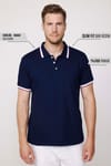 Erkek Slim Fit Dar Kesim %100 Pamuk Düz Pike Kol Şeritli Lacivert Polo Yaka Tişört