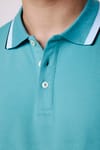 Erkek Polo Yaka Slim Fit Yaka Ve Kol Şeritli Pike Turkuaz Tişört