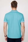 Erkek Polo Yaka Slim Fit Yaka Ve Kol Şeritli Pike Turkuaz Tişört