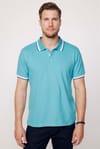 Erkek Polo Yaka Slim Fit Yaka Ve Kol Şeritli Pike Turkuaz Tişört