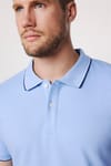 Erkek Polo Yaka Slim Fit Yaka ve Kol Şeritli Pike  Tişört