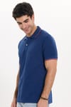 Erkek Slim Fit Dar Kesim %100 Pamuk Düz Pike Kol Şeritli Lacivert Polo Yaka Tişört