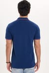 Erkek Slim Fit Dar Kesim %100 Pamuk Düz Pike Kol Şeritli Lacivert Polo Yaka Tişört