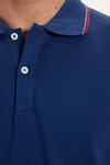 Erkek Slim Fit Dar Kesim %100 Pamuk Düz Pike Kol Şeritli Lacivert Polo Yaka Tişört