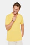 Erkek Slim Fit Dar Kesim %100 Pamuk Düz Pike Sarı Polo Yaka Tişört