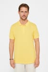 Erkek Slim Fit Dar Kesim %100 Pamuk Düz Pike Sarı Polo Yaka Tişört