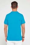 Erkek Slim Fit Dar Kesim %100 Pamuk Düz Pike Mavi Polo Yaka Tişört