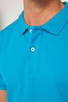 Erkek Slim Fit Dar Kesim %100 Pamuk Düz Pike Mavi Polo Yaka Tişört