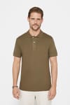 Erkek Slim Fit Dar Kesim %100 Pamuk Düz Pike Haki Polo Yaka Tişört