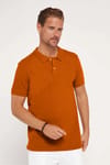 Erkek Slim Fit Dar Kesim %100 Pamuk Düz Pike Kahverengi Polo Yaka Tişört