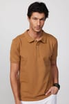 Erkek Polo Yaka Slim Fit Düz Pamuk Pike Kahvrengi Tişört