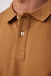 Erkek Polo Yaka Slim Fit Düz Pamuk Pike Kahvrengi Tişört