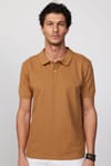 Erkek Polo Yaka Slim Fit Düz Pamuk Pike Kahvrengi Tişört