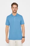 Erkek Slim Fit Dar Kesim %100 Pamuk Düz Pike İndigo Polo Yaka Tişört